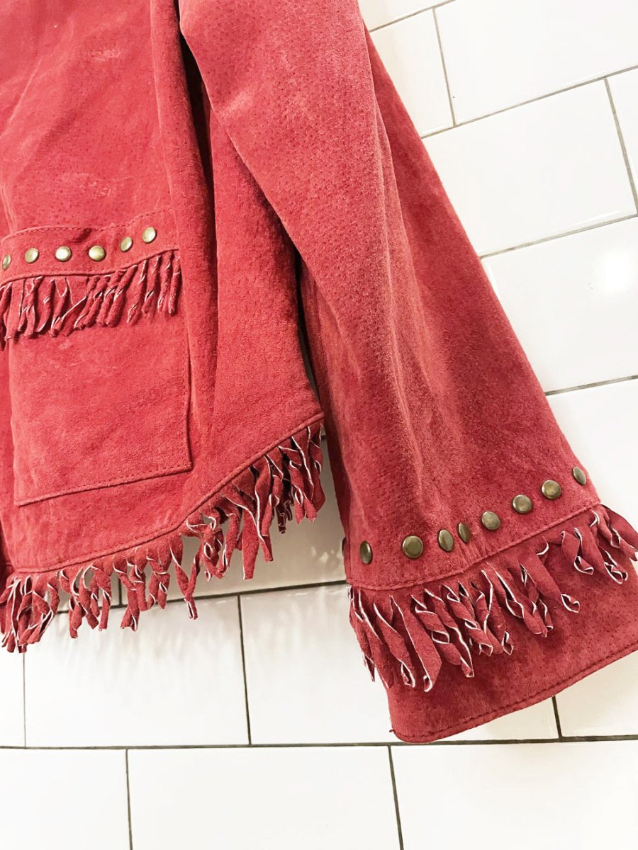vintage 00s montanaco suede fringe studded western jacket - good market thrift store