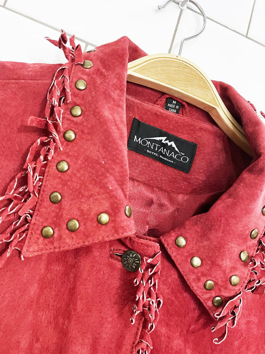 vintage 00s montanaco suede fringe studded western jacket - good market thrift store