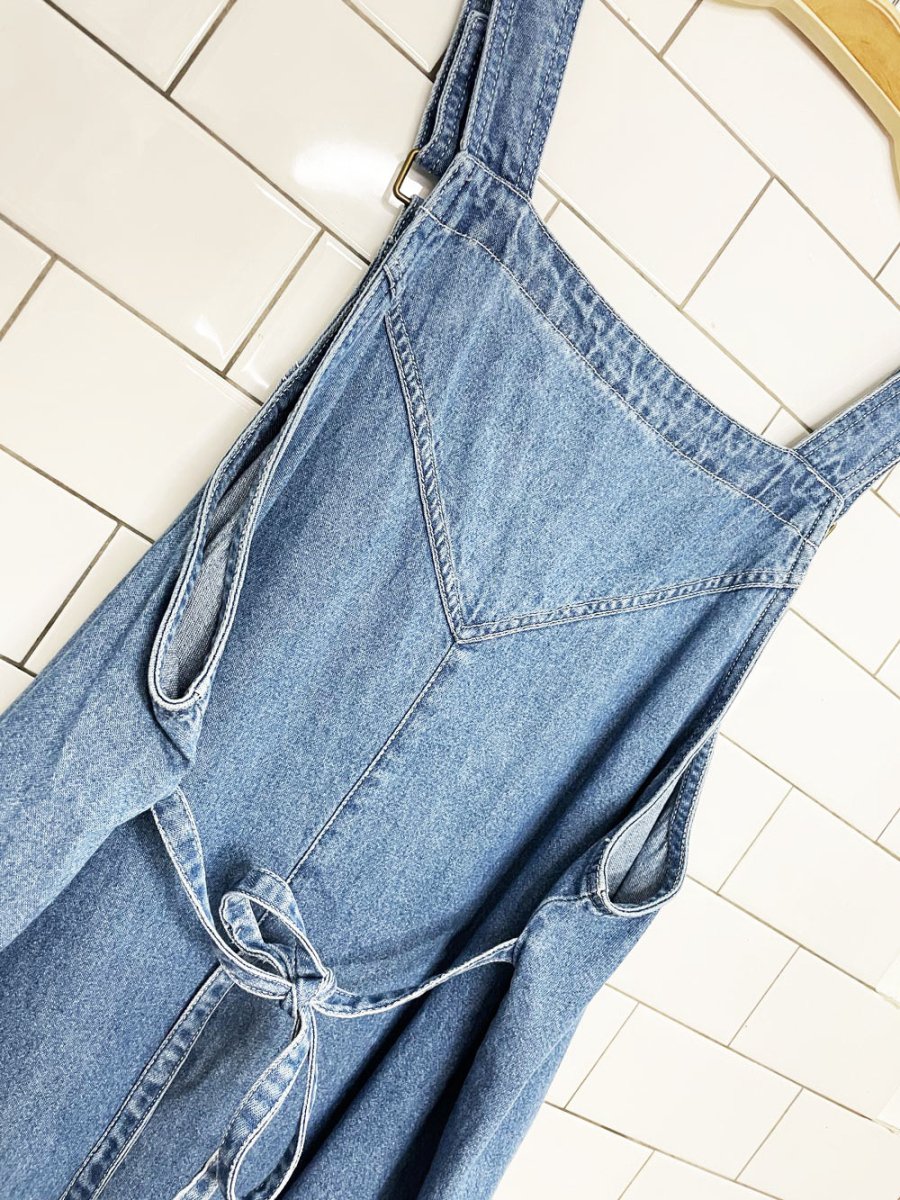 vintage 00s new addition denim tie back jumper midi dress - good market thrift store