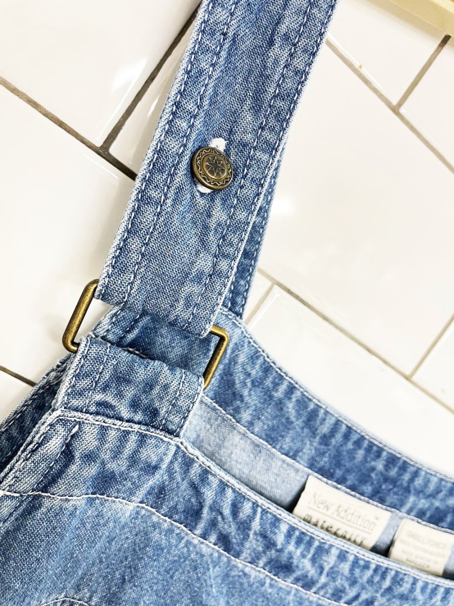 vintage 00s new addition denim tie back jumper midi dress - good market thrift store