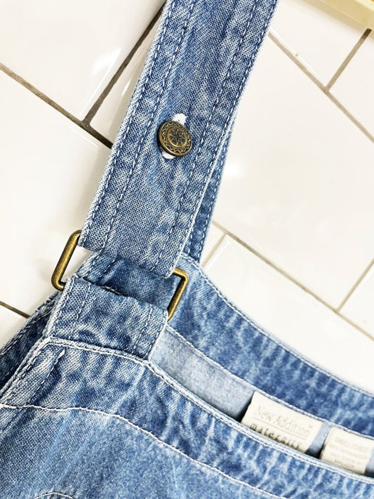 vintage 00s new addition denim tie back jumper midi dress - good market thrift store