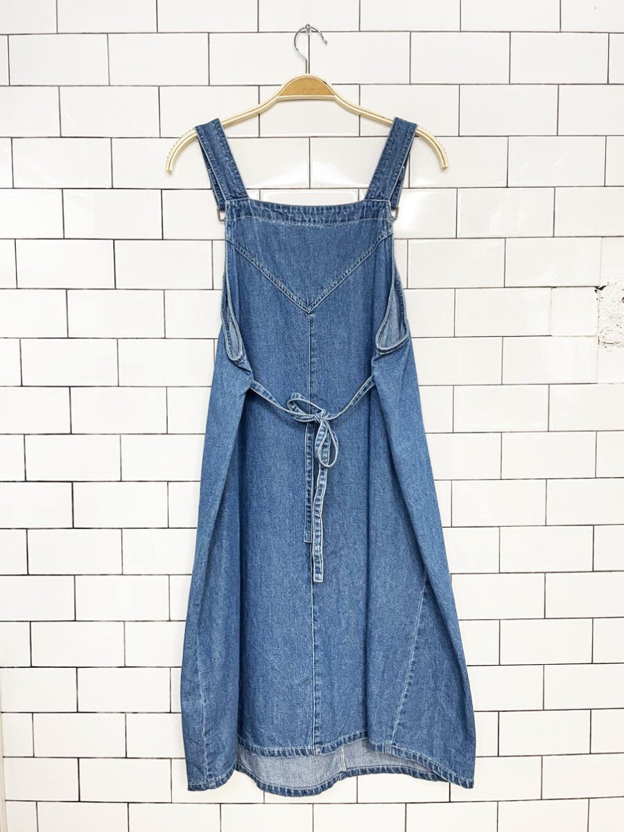 vintage 00s new addition denim tie back jumper midi dress - good market thrift store