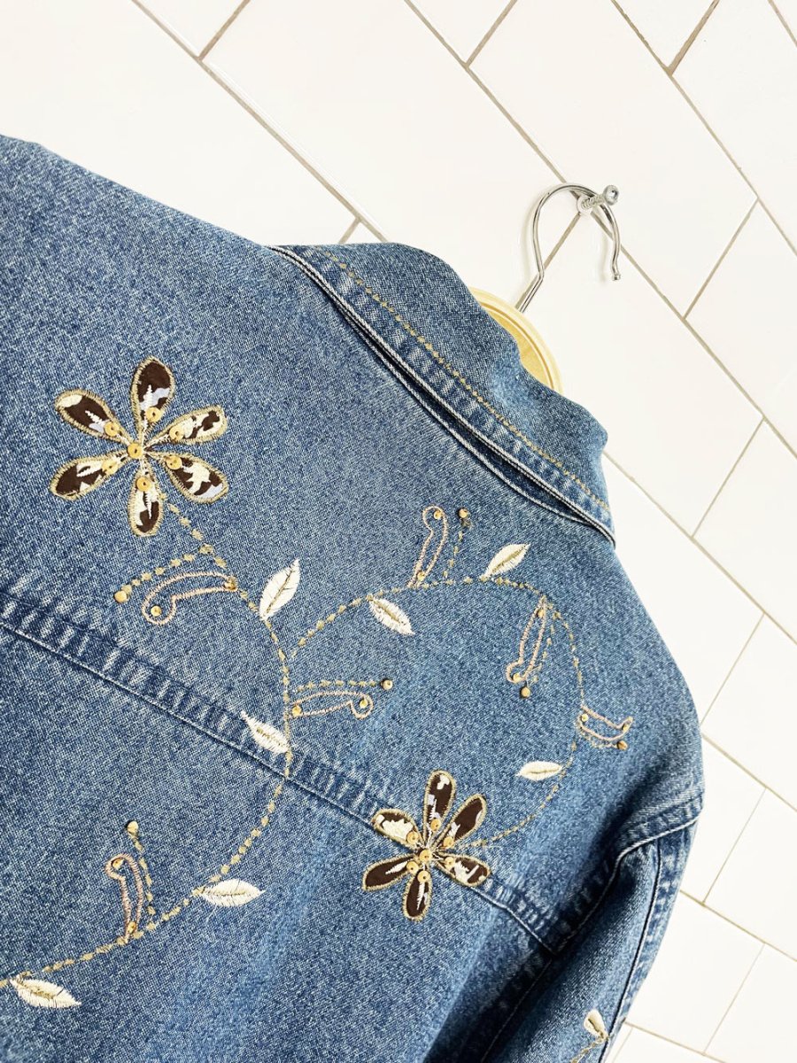 vintage 00s new direction beaded embroidered denim jacket - good market thrift store