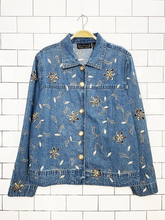 vintage 00s new direction beaded embroidered denim jacket - good market thrift store