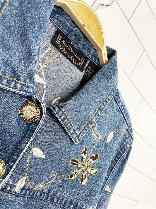 vintage 00s new direction beaded embroidered denim jacket - good market thrift store