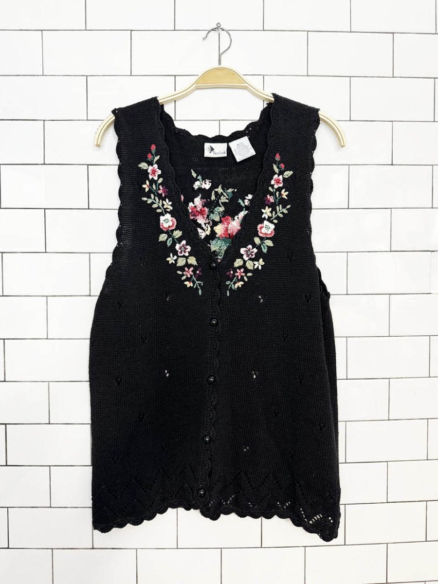 vintage 00s new look embroidered floral knit vest top - good market thrift store
