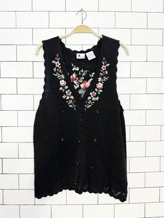 vintage 00s new look embroidered floral knit vest top - good market thrift store