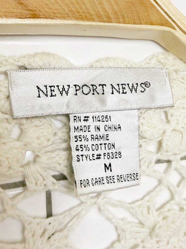 vintage 00s newport news ramie-blend crochet knit flare cuff open cardigan - good market thrift store
