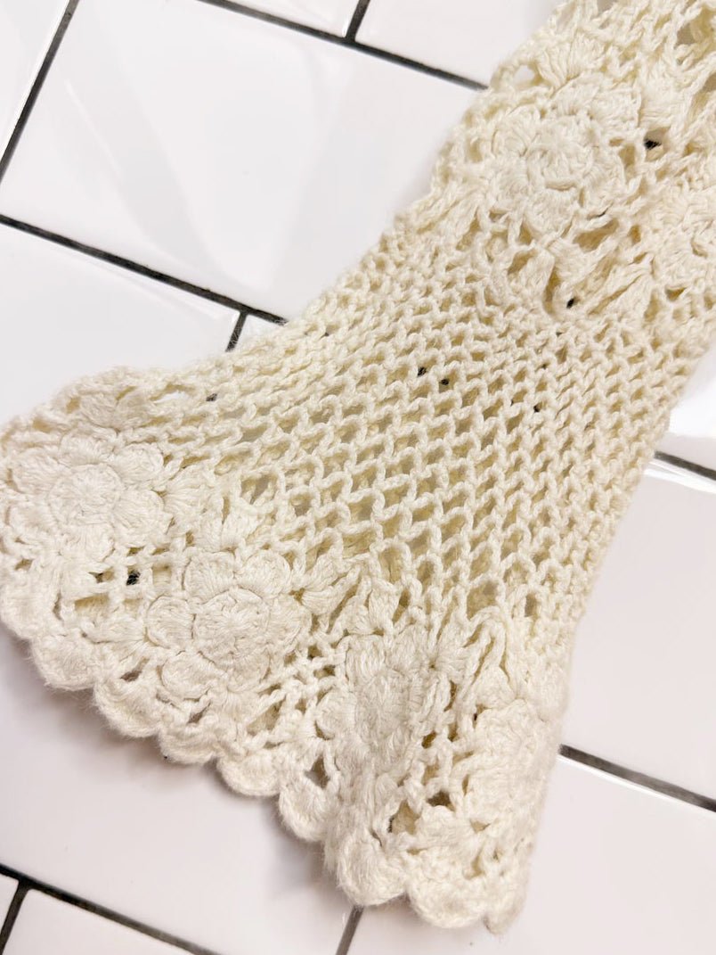 vintage 00s newport news ramie-blend crochet knit flare cuff open cardigan - good market thrift store