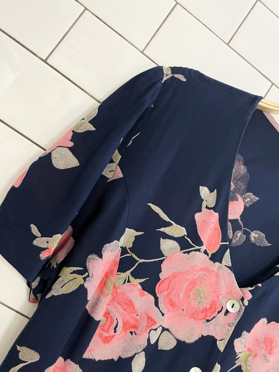 vintage 00s nice day floral full button tie back midi dress - good market thrift store