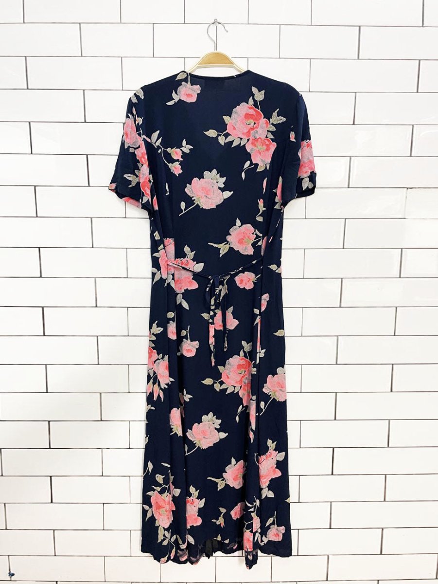 vintage 00s nice day floral full button tie back midi dress - good market thrift store