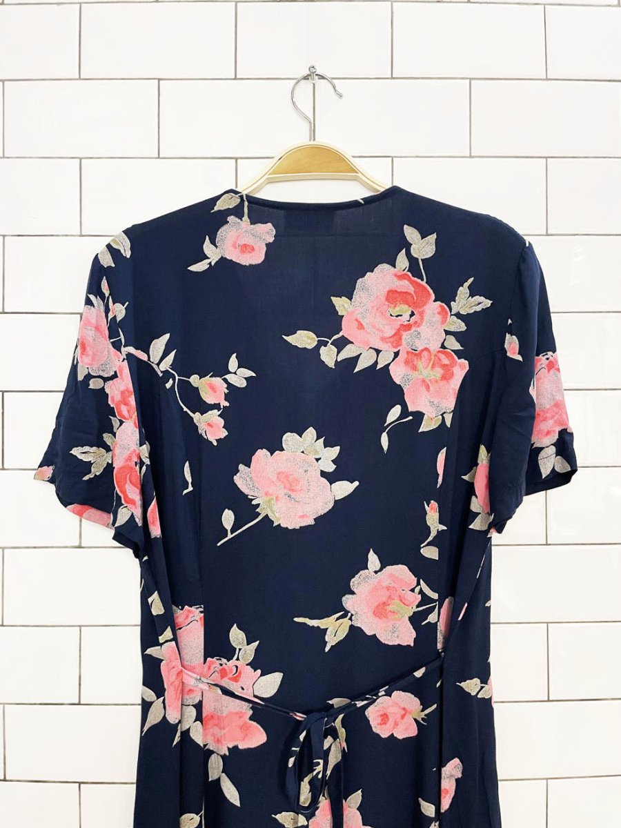 vintage 00s nice day floral full button tie back midi dress - good market thrift store