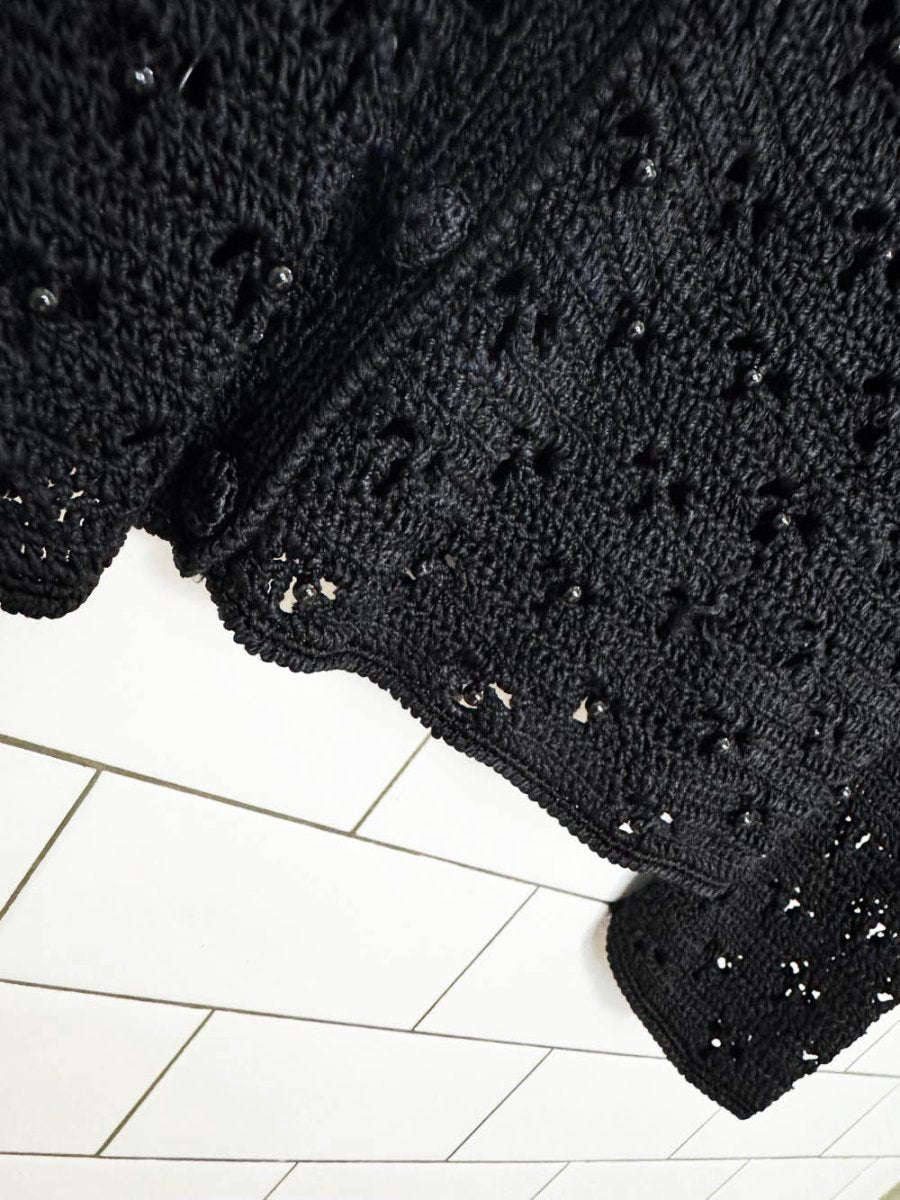 vintage 00s nina charles crochet knit beaded cardigan top | kasper - good market thrift store