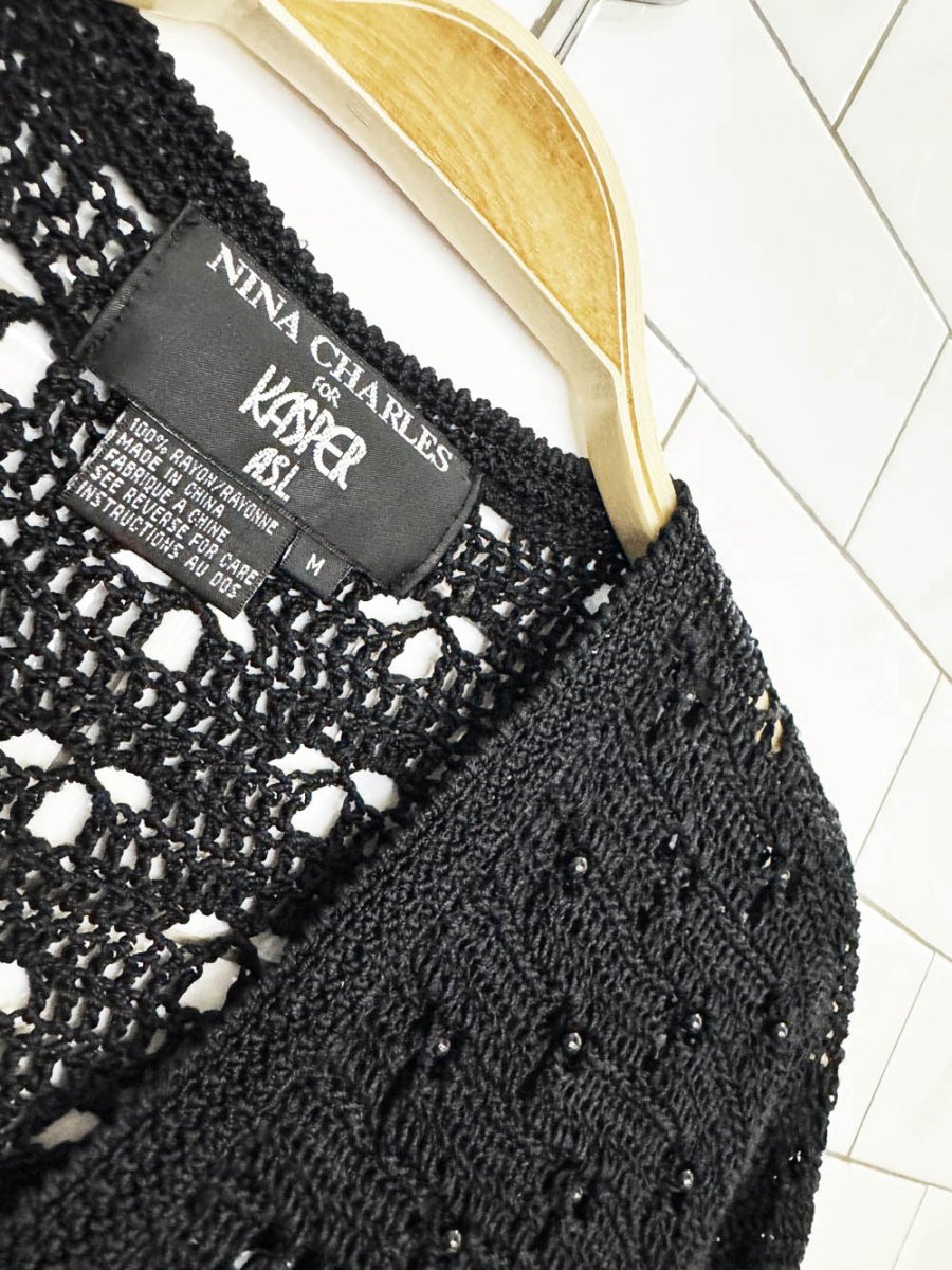 vintage 00s nina charles crochet knit beaded cardigan top | kasper - good market thrift store