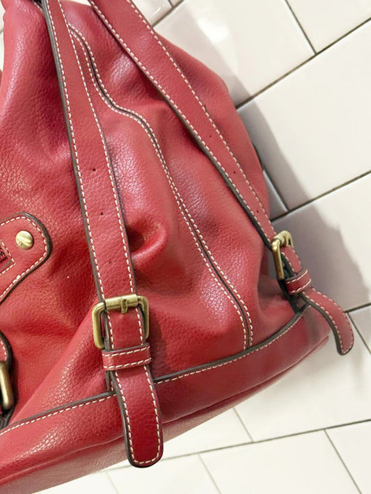 vintage 00s nine west faux leather contrast stitch bucket bag | backpack - good market thrift store