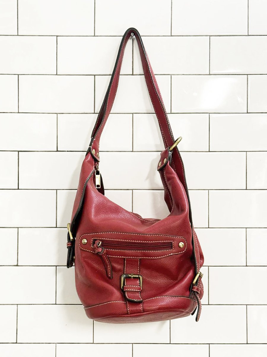 vintage 00s nine west faux leather contrast stitch bucket bag | backpack - good market thrift store