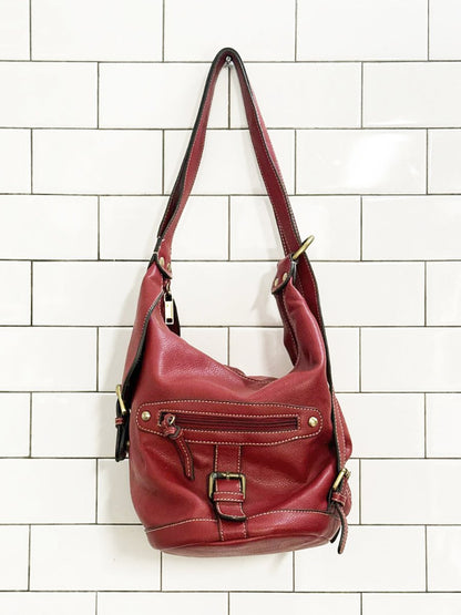 vintage 00s nine west faux leather contrast stitch bucket bag | backpack - good market thrift store