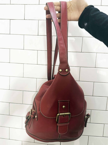 vintage 00s nine west faux leather contrast stitch bucket bag | backpack - good market thrift store