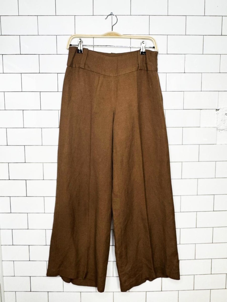 vintage 00s ninety linen-blend wide leg cropped pants - good market thrift store