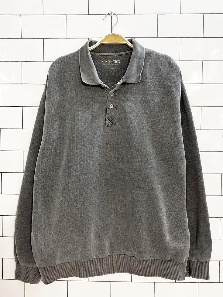 vintage 00s non fiction faded collared cottage sweatshirt - good market thrift store