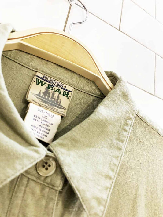 vintage 00s northern spirit wear linen - blend full button shirt - good market thrift store