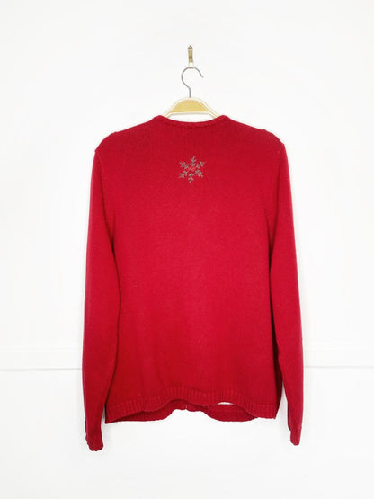 vintage 00s NR patchwork winter scene full zip knit cardigan - good market thrift store