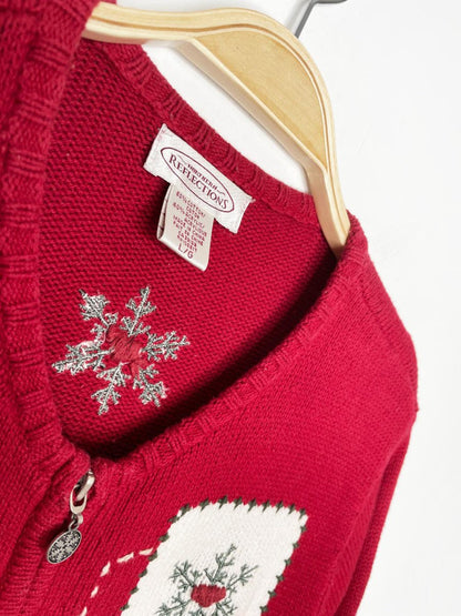 vintage 00s NR patchwork winter scene full zip knit cardigan - good market thrift store