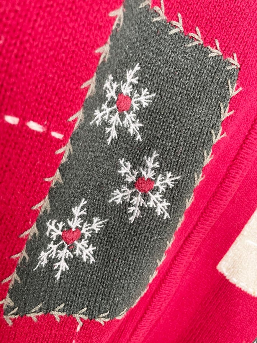 vintage 00s NR patchwork winter scene full zip knit cardigan - good market thrift store