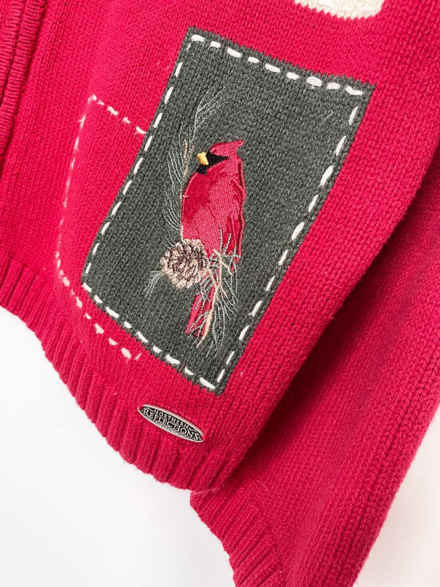 vintage 00s NR patchwork winter scene full zip knit cardigan - good market thrift store