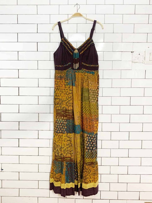 vintage 00s nu-look boho patchwork tiered babydoll maxi dress | made in india - good market thrift store