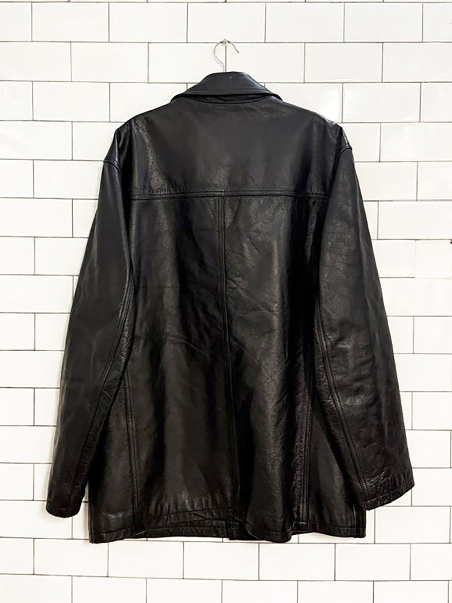 vintage 00s oakwood classic full button leather jacket | quilted lining - good market thrift store