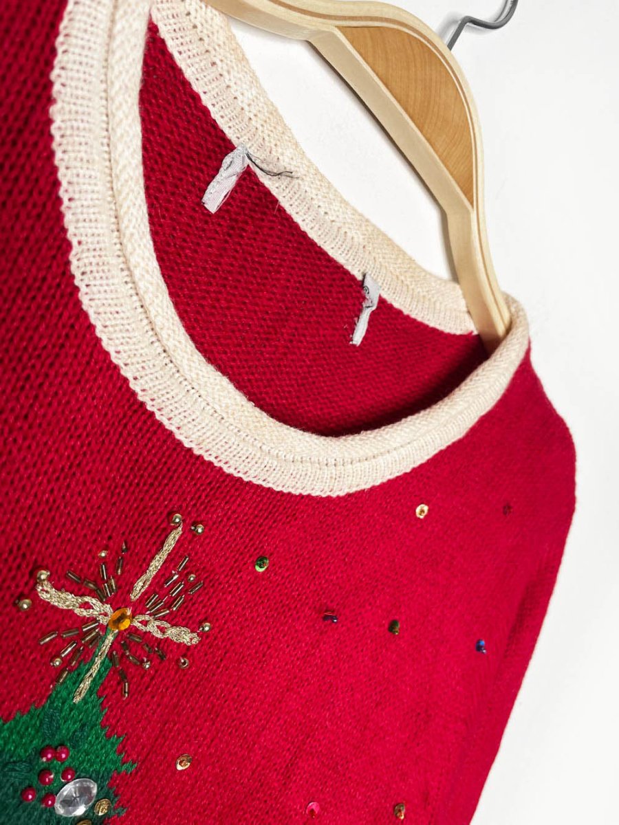 vintage 00s oh christmas tree embellished knit sweater - good market thrift store