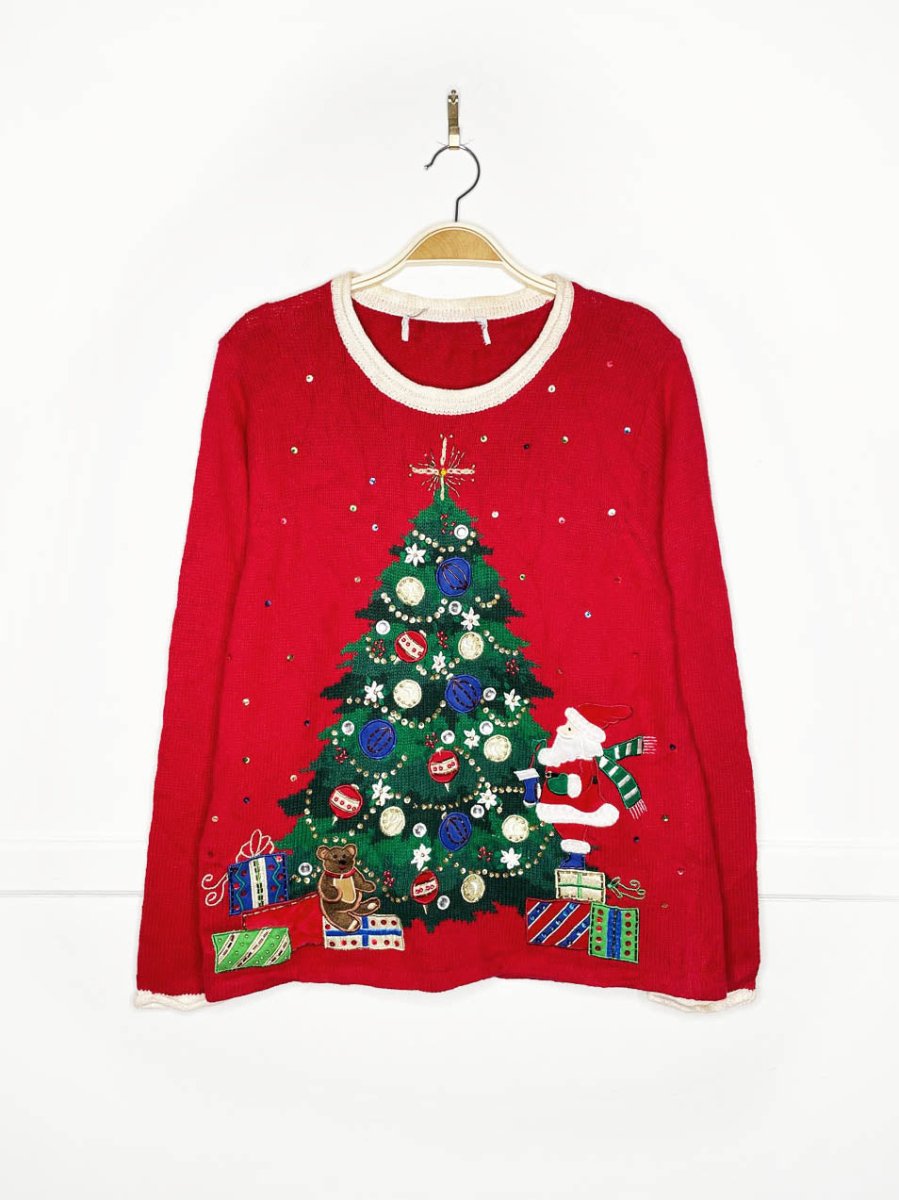 vintage 00s oh christmas tree embellished knit sweater - good market thrift store