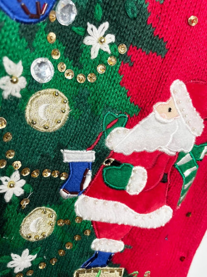vintage 00s oh christmas tree embellished knit sweater - good market thrift store