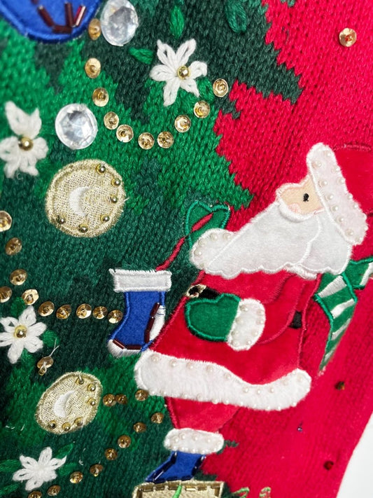 vintage 00s oh christmas tree embellished knit sweater - good market thrift store