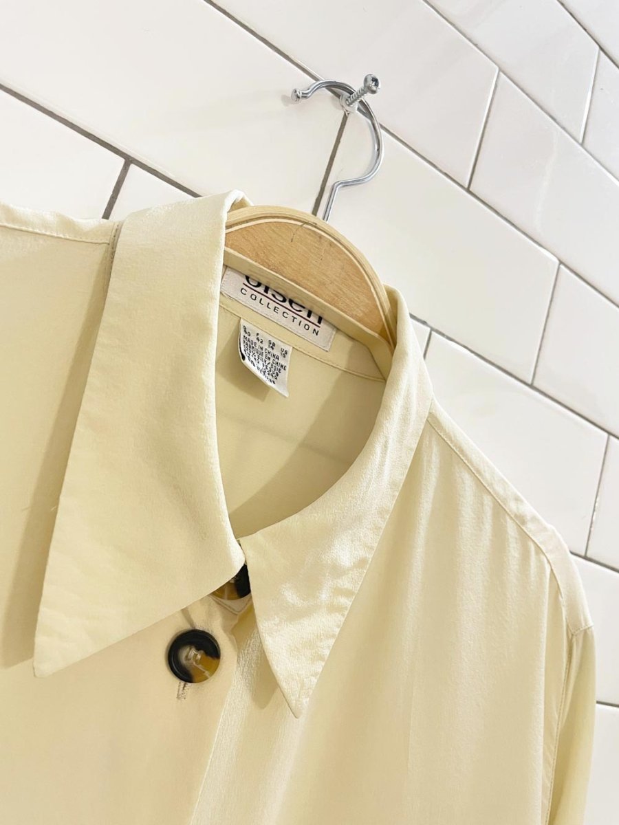 vintage 00s olsen 100% silk rolled cuff blouse - good market thrift store