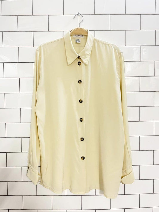 vintage 00s olsen 100% silk rolled cuff blouse - good market thrift store