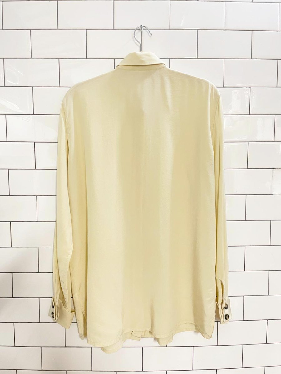 vintage 00s olsen 100% silk rolled cuff blouse - good market thrift store