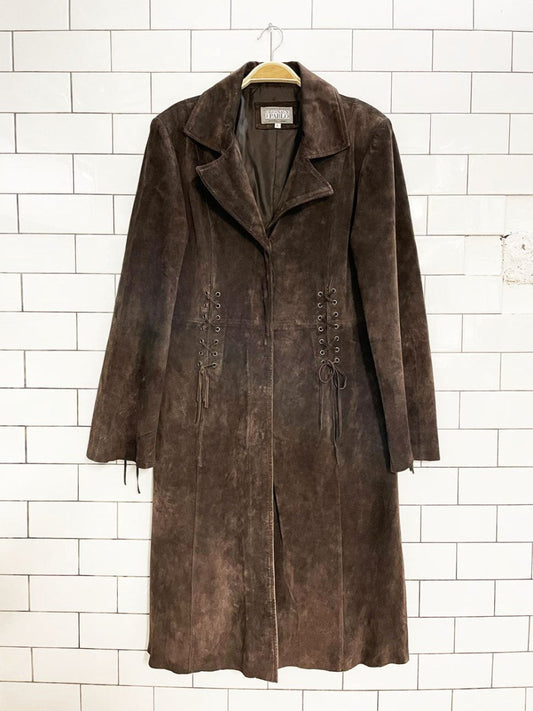 vintage 00s originaux by pablo suede lace up detail long jacket - good market thrift store