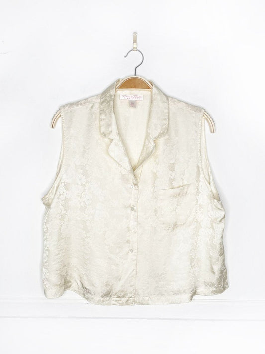 vintage 00s oscar de la renta 100% silk floral sleeveless boxy blouse | pink label - good market thrift store