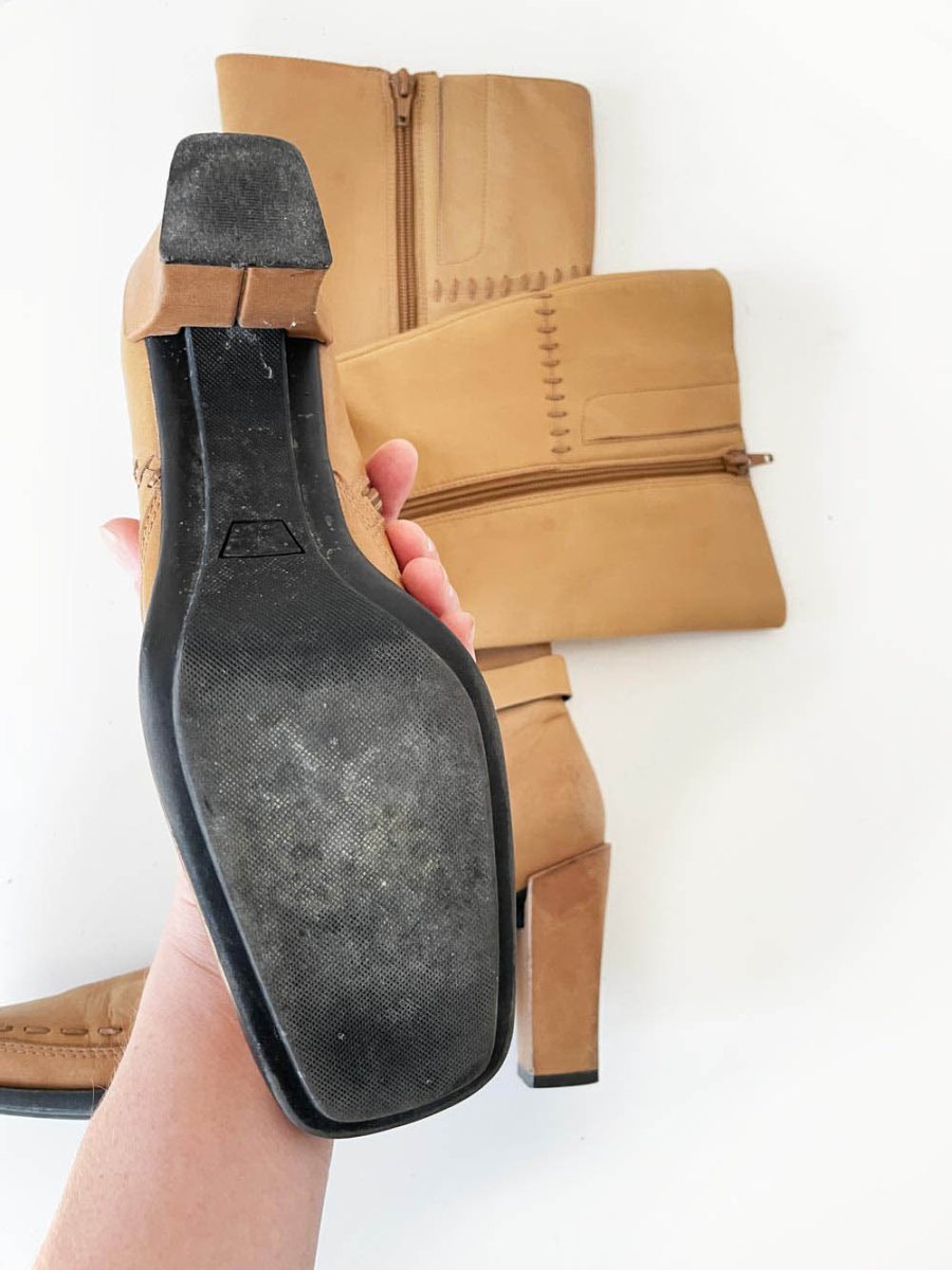 vintage 00s pegaboo soft leather boho stitched heeled boot | lambskin - good market thrift store
