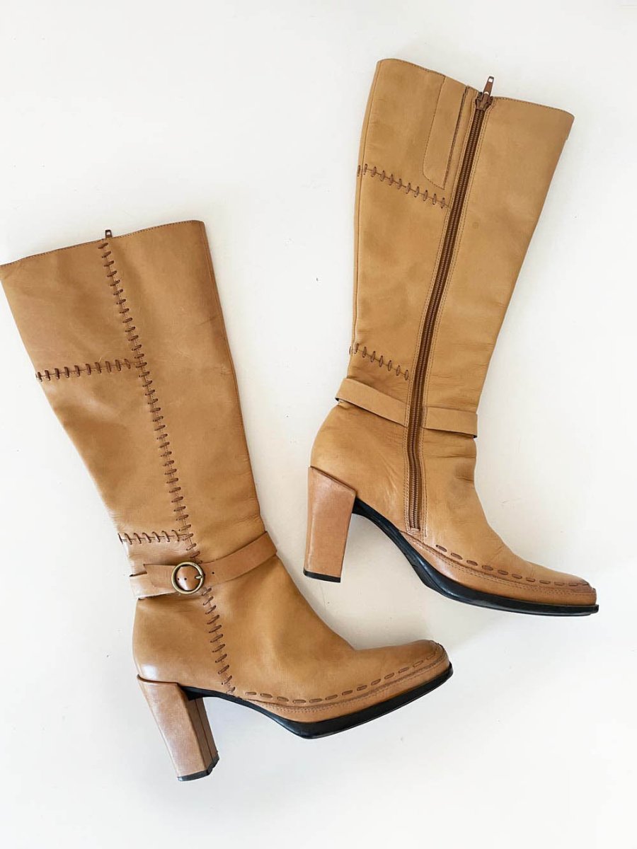 vintage 00s pegaboo soft leather boho stitched heeled boot | lambskin - good market thrift store