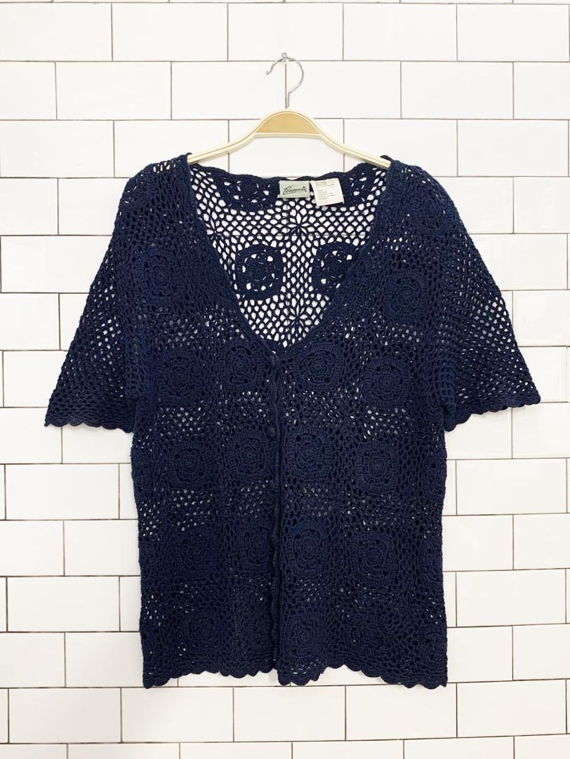 vintage 00s penmans loose knit crochet full button cardigan - good market thrift store