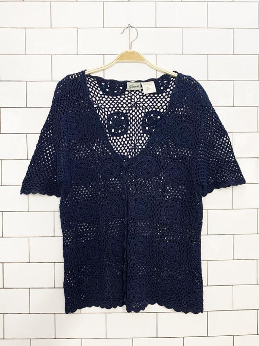 vintage 00s penmans loose knit crochet full button cardigan - good market thrift store