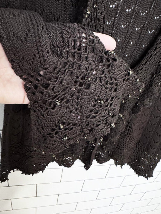 vintage 00s peter nygard crochet beaded trim tie front cardigan - good market thrift store
