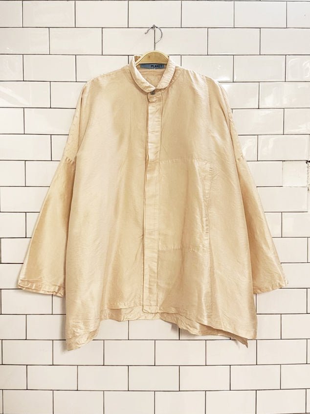vintage 00s planet oversized sateen boxy full button blouse - good market thrift store
