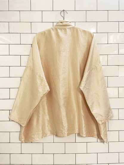 vintage 00s planet oversized sateen boxy full button blouse - good market thrift store