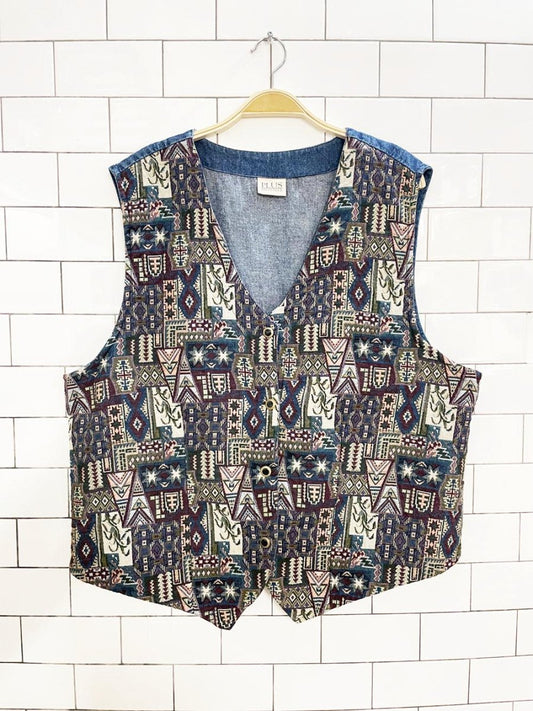 vintage 00s plus preferred woven tapestry denim vest - good market thrift store