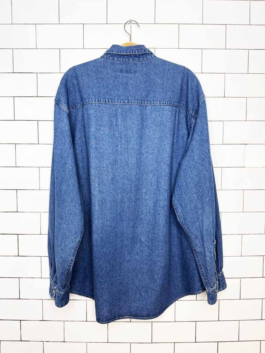 vintage 00s preswick & moore denim + faux suede full button shirt - good market thrift store