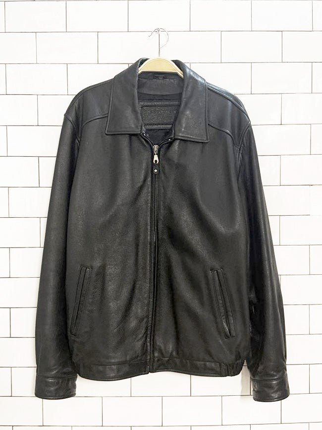 vintage 00s profilo classics leather minimal zip jacket - good market thrift store